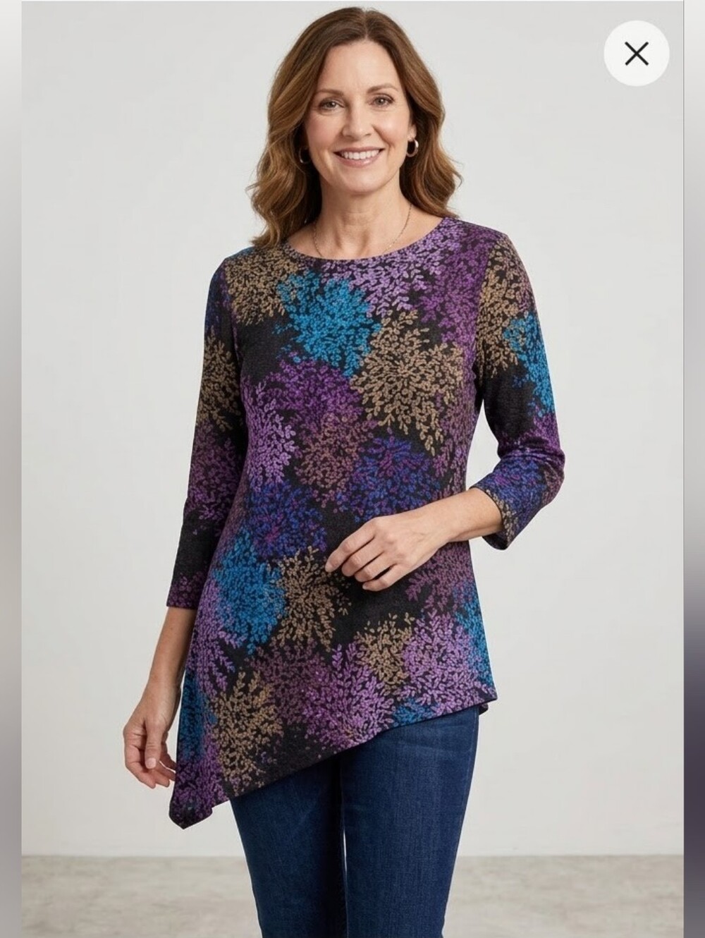 Colorful Floral Long Sleeve Tunic Top 💜💙